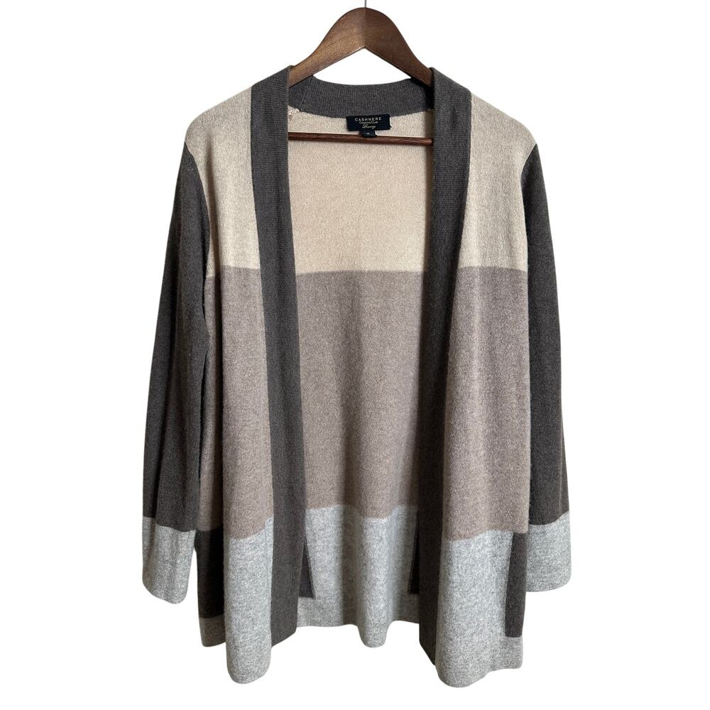 Charter Club Luxury 100% Cashmere Neutral Color-Block Cardigan Womans M